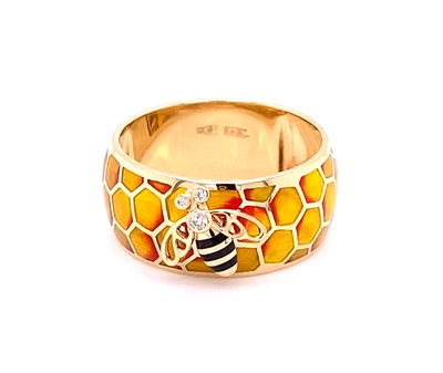 Кольцо "Пчёлы" из жёлтого золота 585 пробы с бриллиантами и эмалью арт. 0102.0229