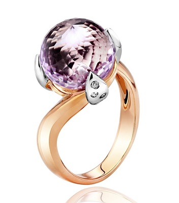 Кольцо из розового и белого золота 750 пробы с аметистом и бриллиантами арт. 0121.0066