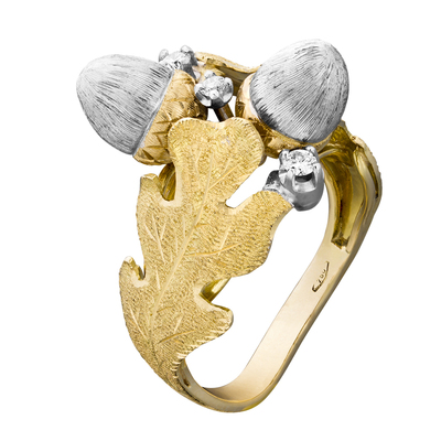 Кольцо Жёлуди из жёлтого и белого золота 585 пробы с бриллиантами арт. 0122.0014