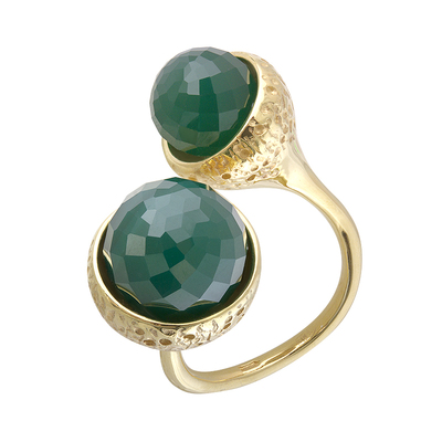 Кольцо "Жёлуди" из серебра 925 пробы с золотым покрытием и зелёным агатом арт. 0126.0020-2GAFY 
